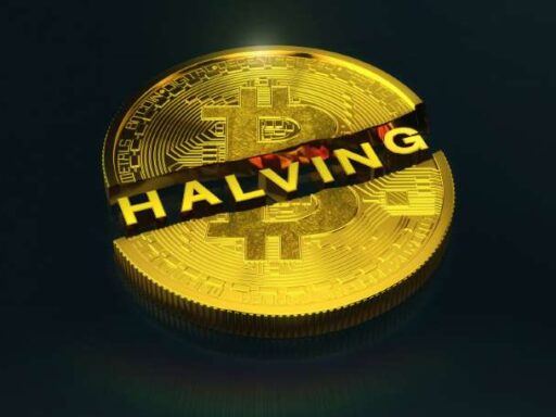 Gold Bitcoin halving on black background
